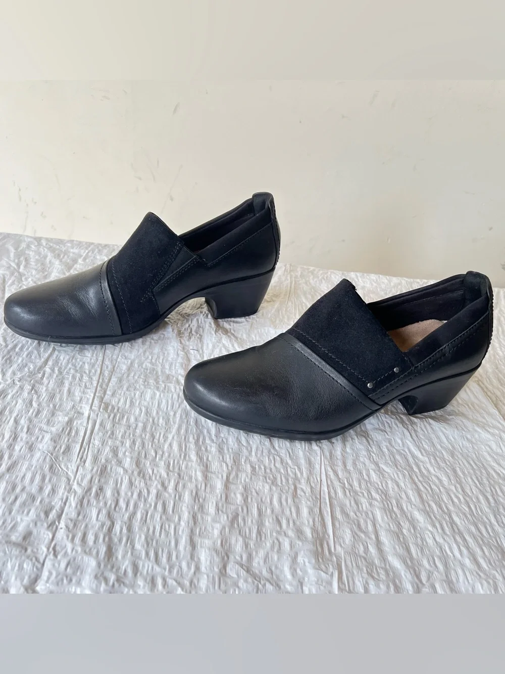 Clarks Black Low Block Heel Slip-On Dress Shoes